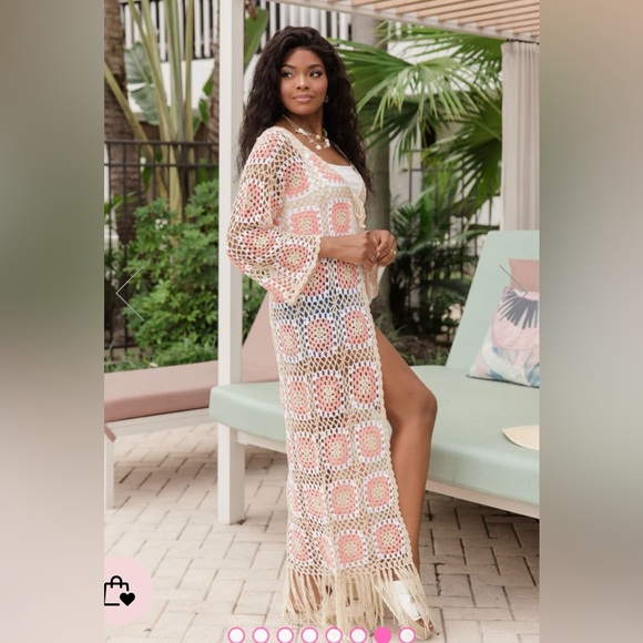 NWT Pink Lily Crochet Long Pink & Cream Cardigan! SZ- Medium 💕 - Picture 8 of 11